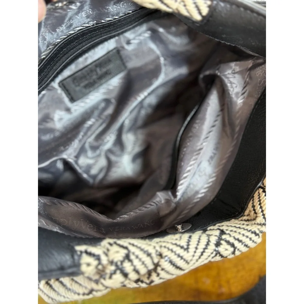 Simply Vera Vera Wang Black White Chevron Woven Shoulder Bag Chain Strap EUC